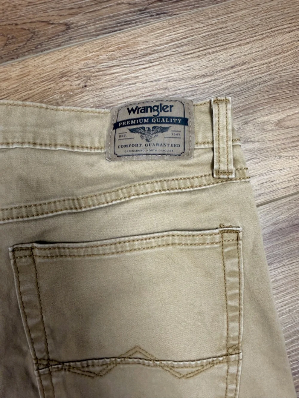 Wrangler Slim Straight Pants Men‎ 32/32 Khaki Tan 5 Pocket Mid Rise Casual Work